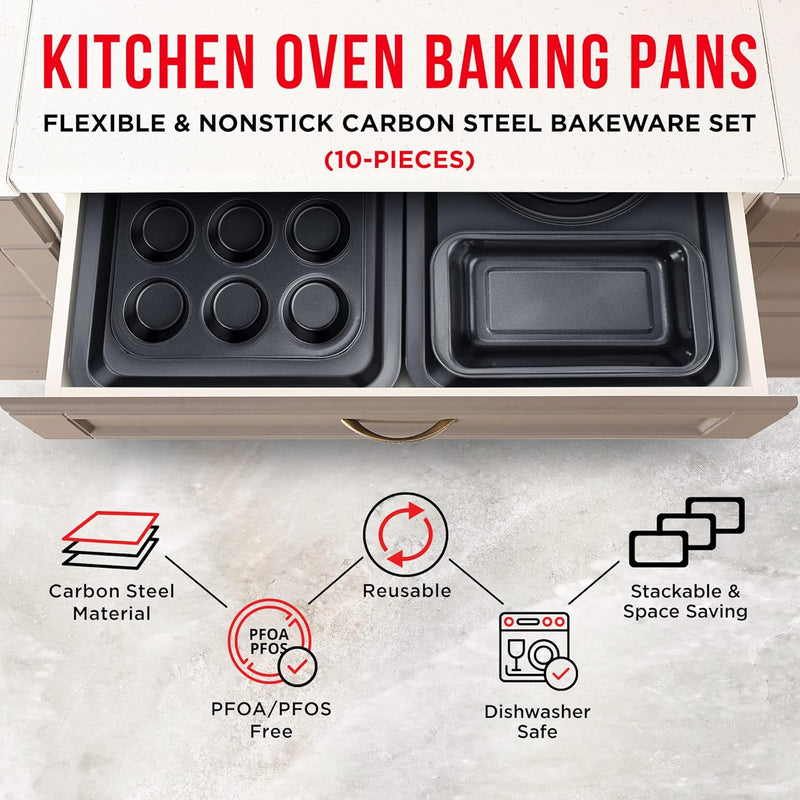 Non-Stick Carbon Steel Bakeware Set - 10-Piece