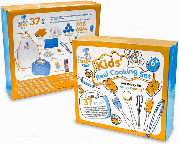 Sneaky Chef Kids Baking and Cooking Set - 37 Piece BPA-Free with Essential Utensils and Recipe Cards Ages 6