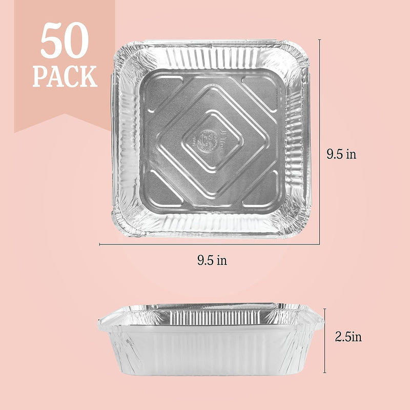 PLASTICPRO Disposable Square Aluminum Baking Pans - Pack of 25 3x3x2 inches