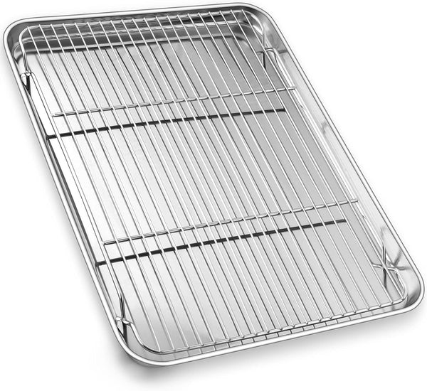 PP CHEF Baking Sheet and Rack Set - Stainless Steel 196 Cookie Sheet with Cooling Rack - Half Size - Dishwasher Safe