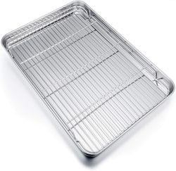 PP CHEF Baking Sheet and Rack Set - Stainless Steel 196 Cookie Sheet with Cooling Rack - Half Size - Dishwasher Safe