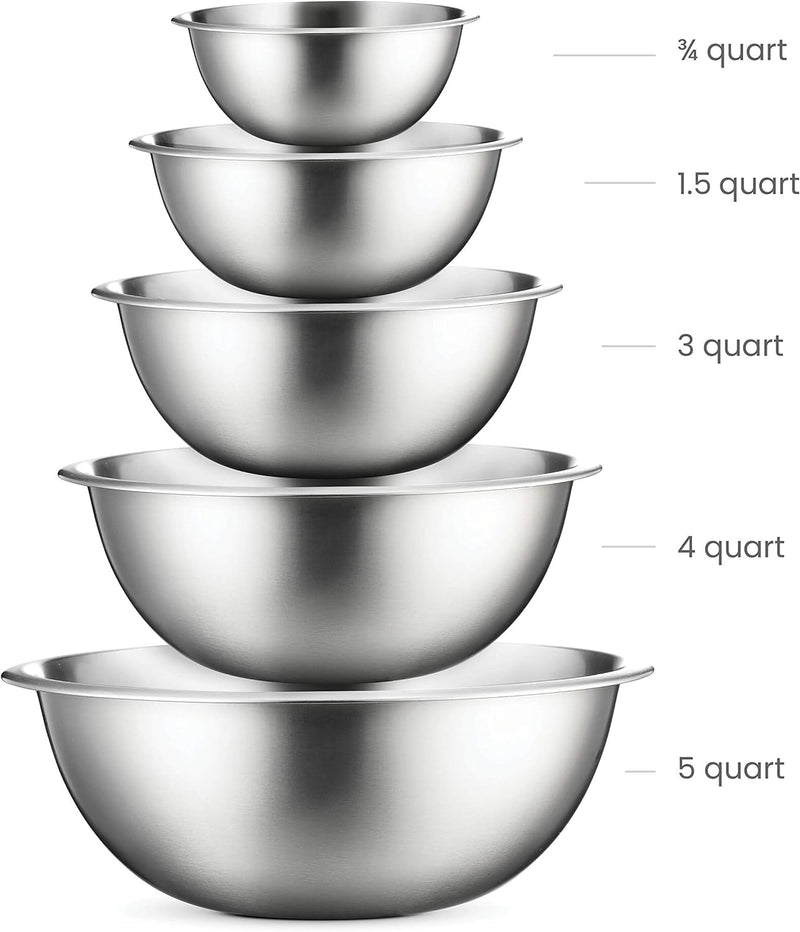 Stainless Steel Mixing Bowl Set - Space Saving Easy to Clean 5 Pieces