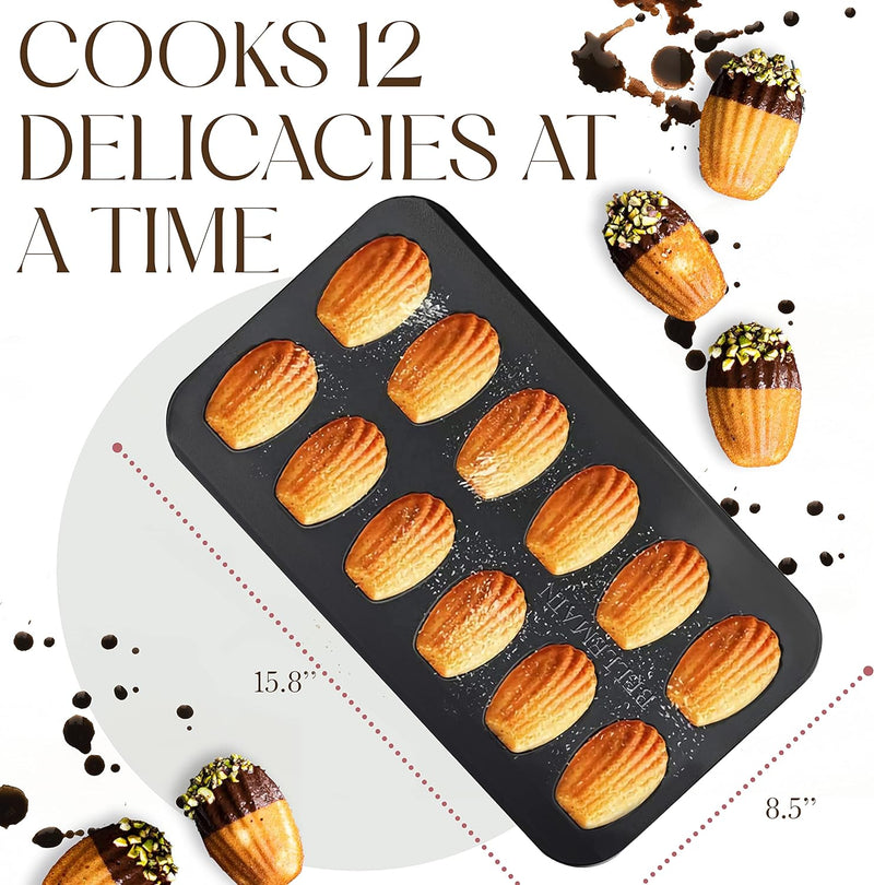 Bellemain Madeleine Pan - 12-Well Nonstick Mold for Madeleine Cookies - Warp-Resistant Carbon Steel 2-Pack