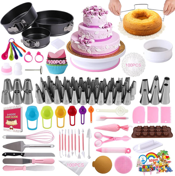 Cake Decorating Supplies Kit - DAFONSO 464 Pcs with Non-Slip Turntable Springform Pans Icing Tips Molds  Cups for Beginners  Cake Lovers