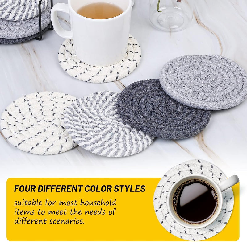 8-Piece Mckanti Drink Coaster Set with Holder - Absorbent Cotton Minimalist Design - 4 Colors - 43 Inches