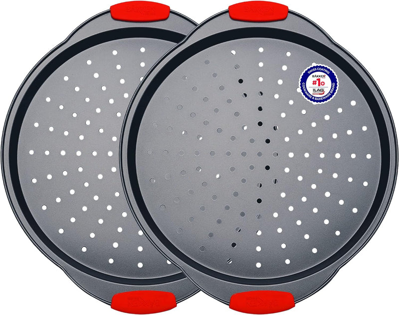 Bakken Pizza Tray - Round Carbon Steel with Non-Stick Coating and Silicone Handles