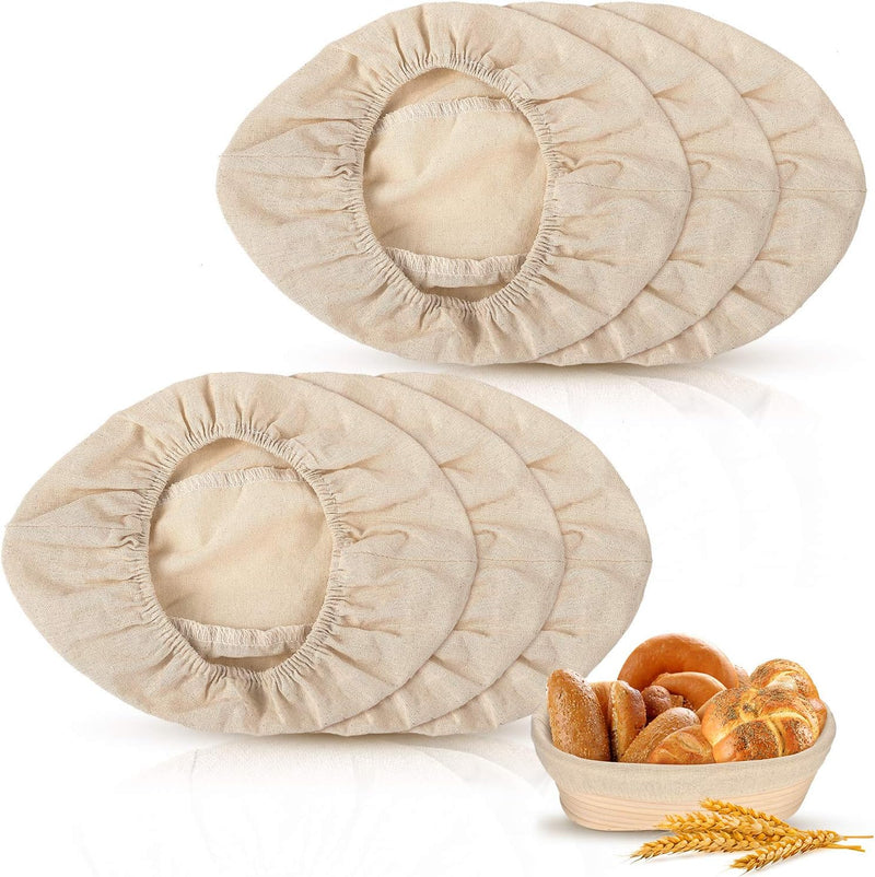 6-Piece Bread Banneton Proofing Basket Set - 10 Inch Oval Natural Rattan with Liner and Cloth Cover