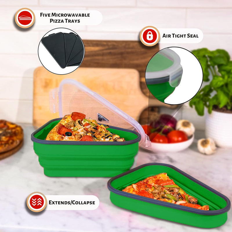 The Perfect Pizza Pack - Reusable Pizza Storage Container with 5 Microwavable Trays - BPA-Free Organizer for Space-Saving Red