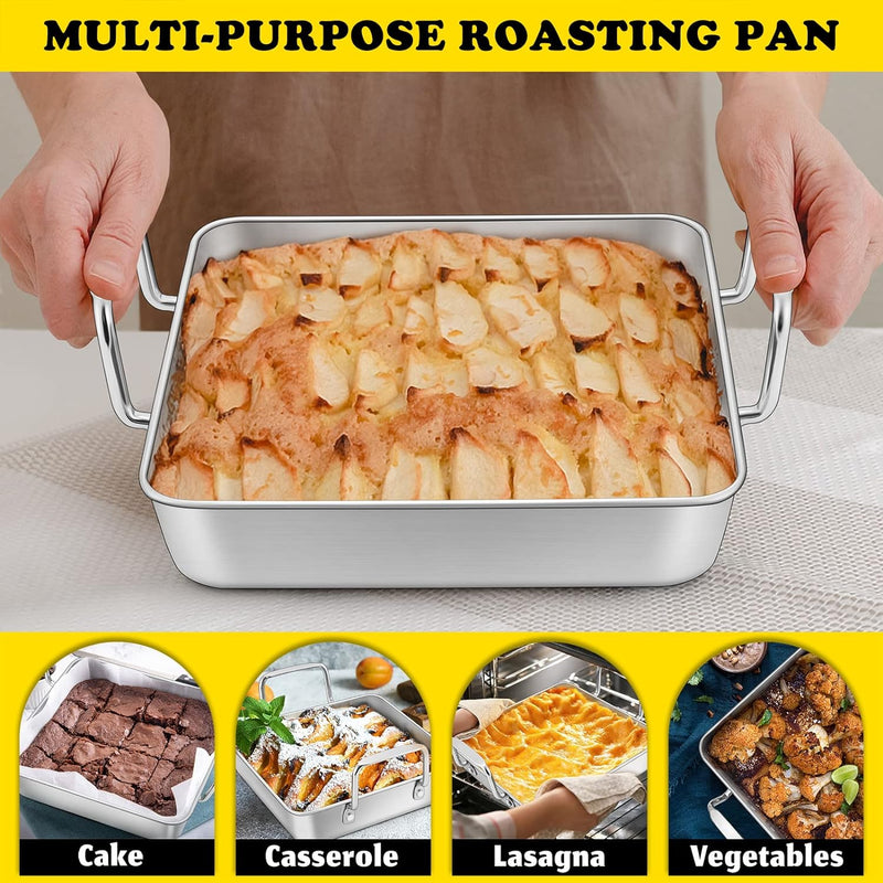 Stainless Steel Turkey Roaster Set - V-Shaped  Flat Racks - Non-Toxic  Dishwasher Safe