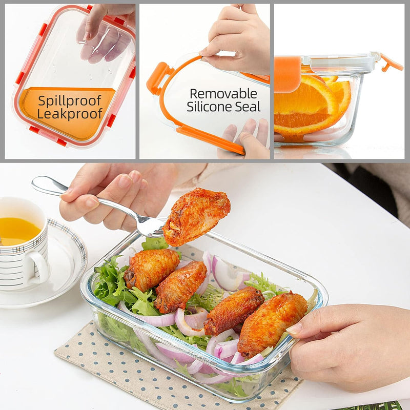 10-Pack UMEIED Glass Food Storage Containers - Leakproof Airtight Meal Prep Containers for Lunch On the Go Leftovers - Dishwasher Safe