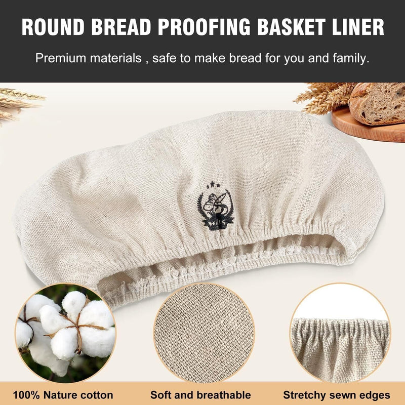 WALFOS 6-Pack Bread Basket Liner - 9 Round Banneton Cloth for Bread Proofing