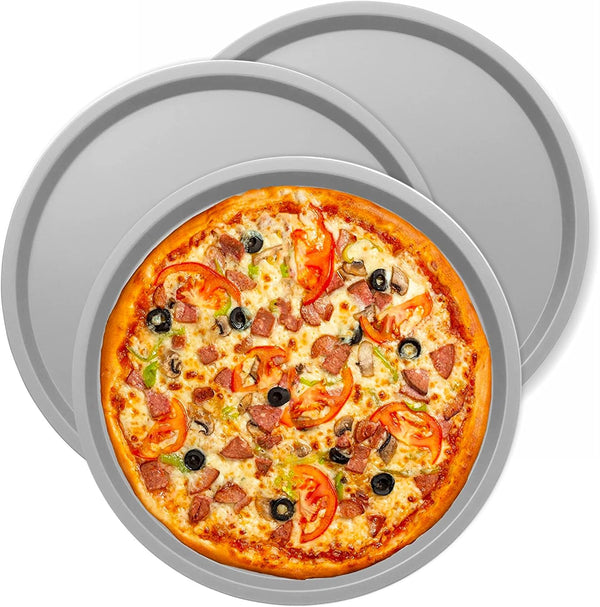 DecorRack Non-Stick Pizza Pans - 2 Pack 13 Inches Round Baking Tray and Serving Sheet