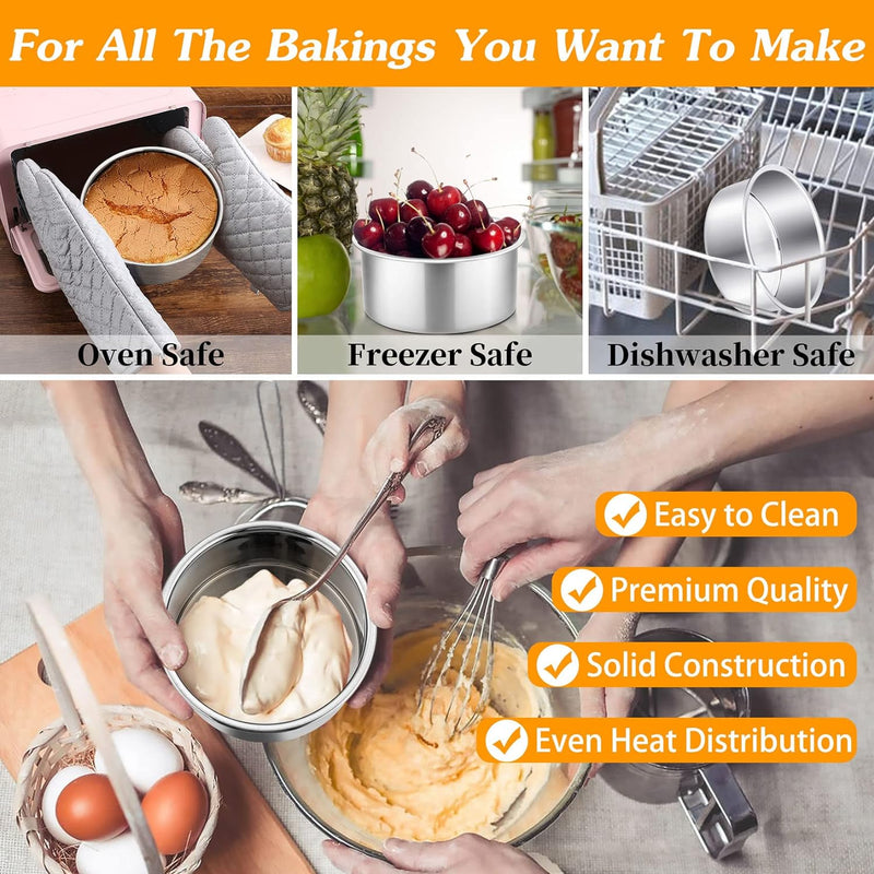 PP Chef 4 Stainless Steel Baking Pan Set for Mini Cakes Pizzas and Quiches - Non-Toxic Leakproof and Easy to Clean