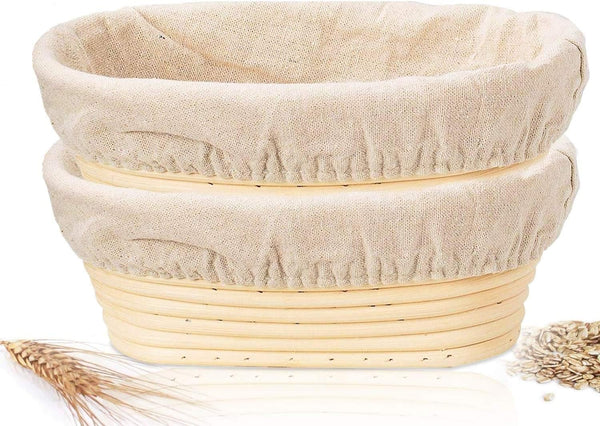 Rattan Bread Proofing Basket Set - 10 Inch Oval 2 Pack