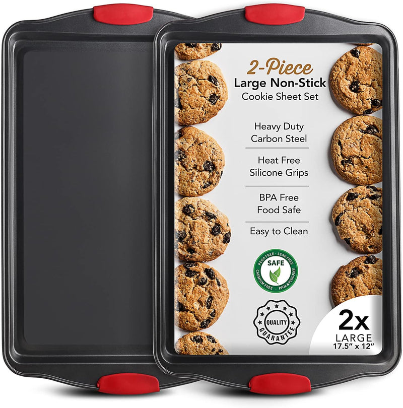 3-Piece Nonstick Baking Sheet Set with Silicone Handles - Black