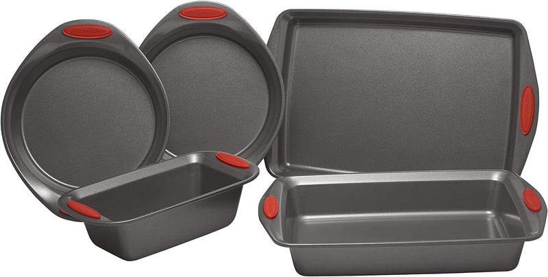 Rachael Ray Nonstick 5-Piece Bakeware Set with Grips - GrayOrange