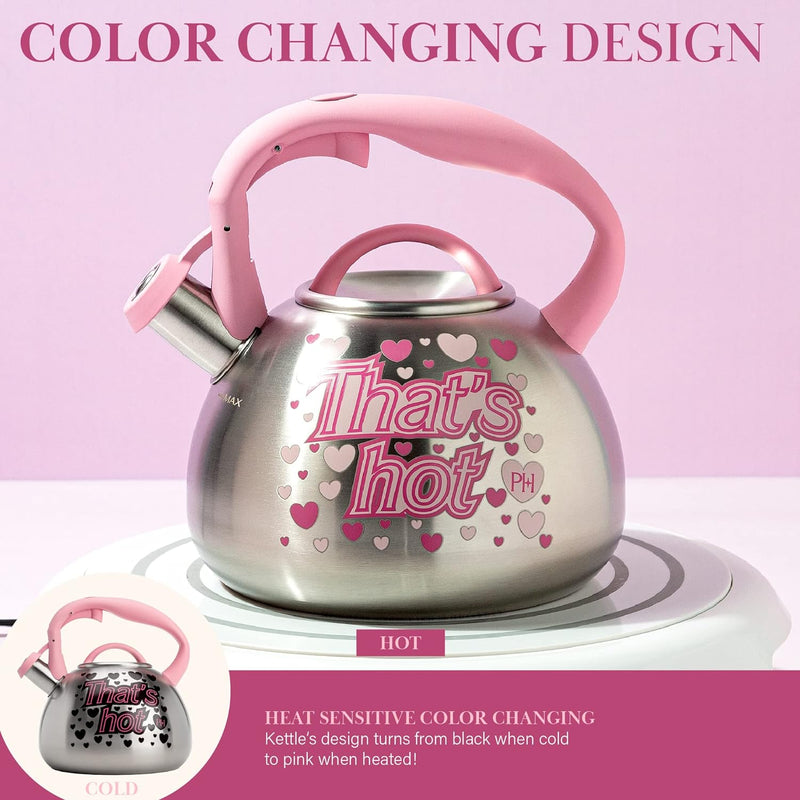 Paris Hilton Color Changing Tea Kettle Stainless Steel Soft Touch Handle 25-Quart Pink