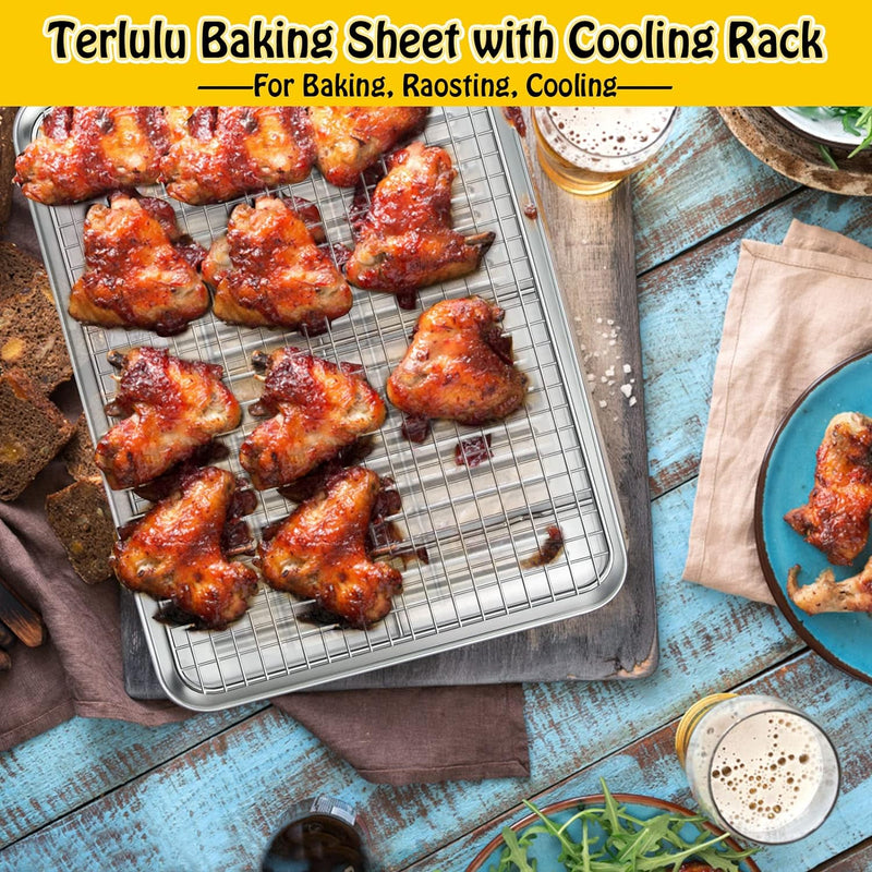 Terlulu Baking Sheet Set - Stainless Steel 2 Pans  2 Racks 16 with Cooling Rack