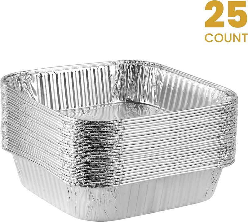 PLASTICPRO Disposable Square Aluminum Baking Pans - Pack of 25 3x3x2 inches