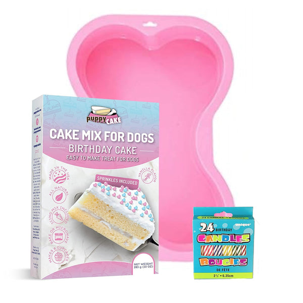 CharactersPuppy Cake Mix Birthday Kit with Bone Pan Candles and Peanut Butter Blue Flavor - Made in USA