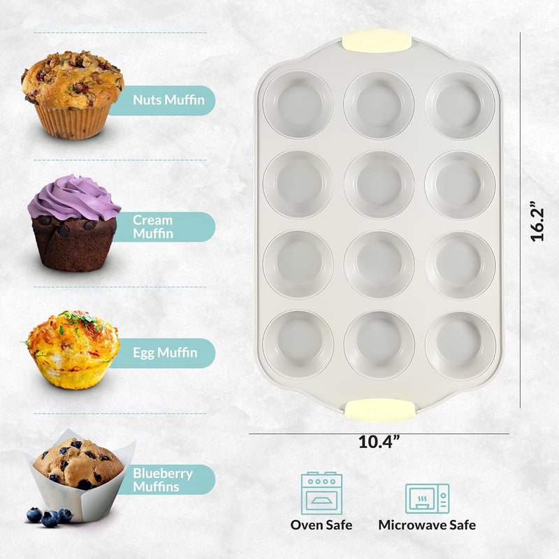 Non-Stick Silicone Muffin Pan - 12 Cups with Steel Frame - BPA Free  Non-Toxic