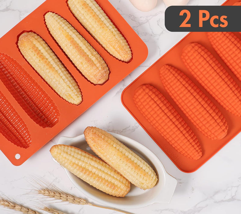Corn Stick Bread Pan Set - 2 Silicone Molds for Baking Cornbread Sticks