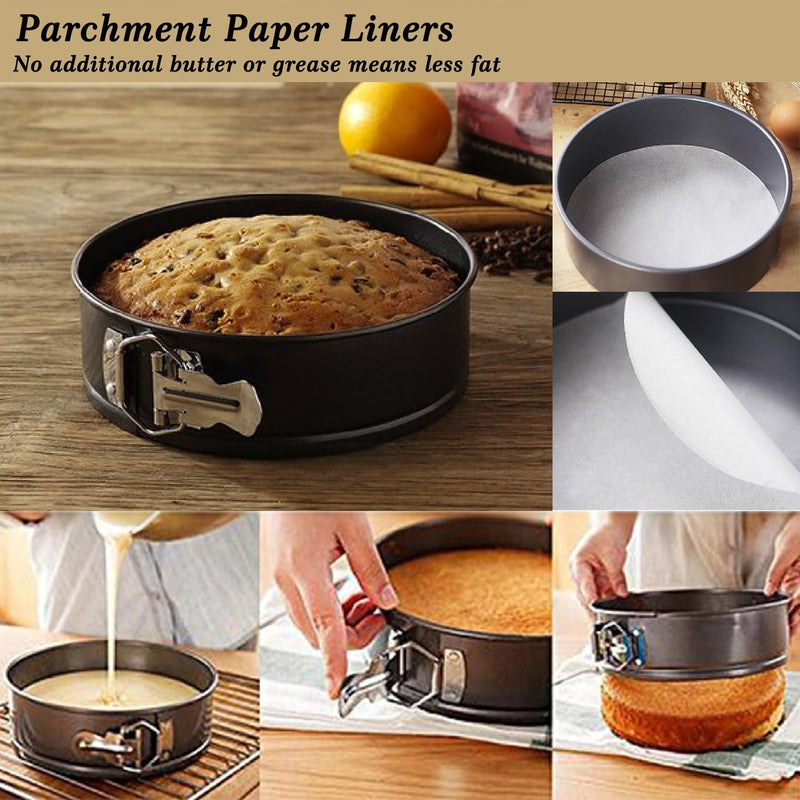 MASSUGAR Springform Cake Pan Set of 3 with Removable Bottom and 50 Pcs Parchment Paper Liners