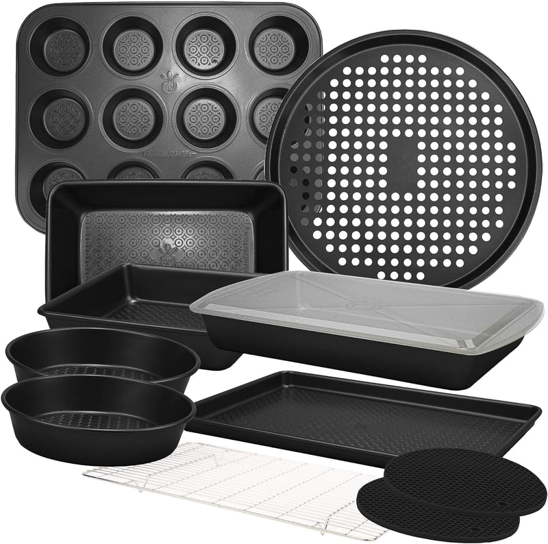 12-PC Nonstick Bakeware Set - Heavy Duty Professional Baking Pans in Champagne Gold