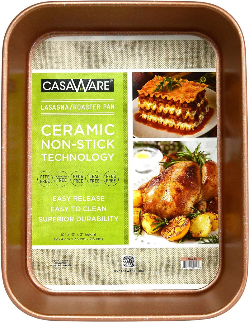 CasaWare NonStick Ceramic Lasagna and Roaster Pan 13 x 10 x 3 inches Silver Granite