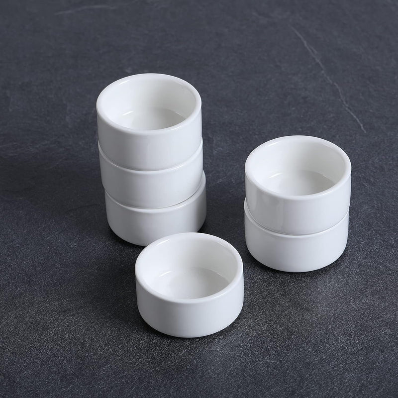 Small Porcelain Ramekins - Set of 6 Mini Souffle Dishes 1oz Capacity White