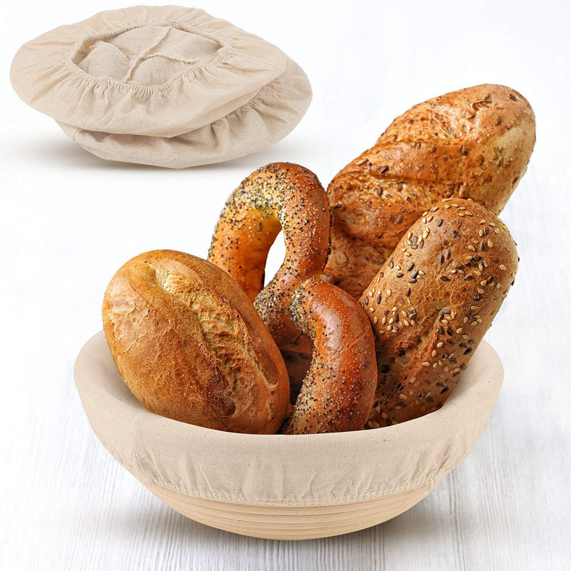 Bread Proofing Basket Set - 6 Pieces with Liner and Cover - Natural Rattan