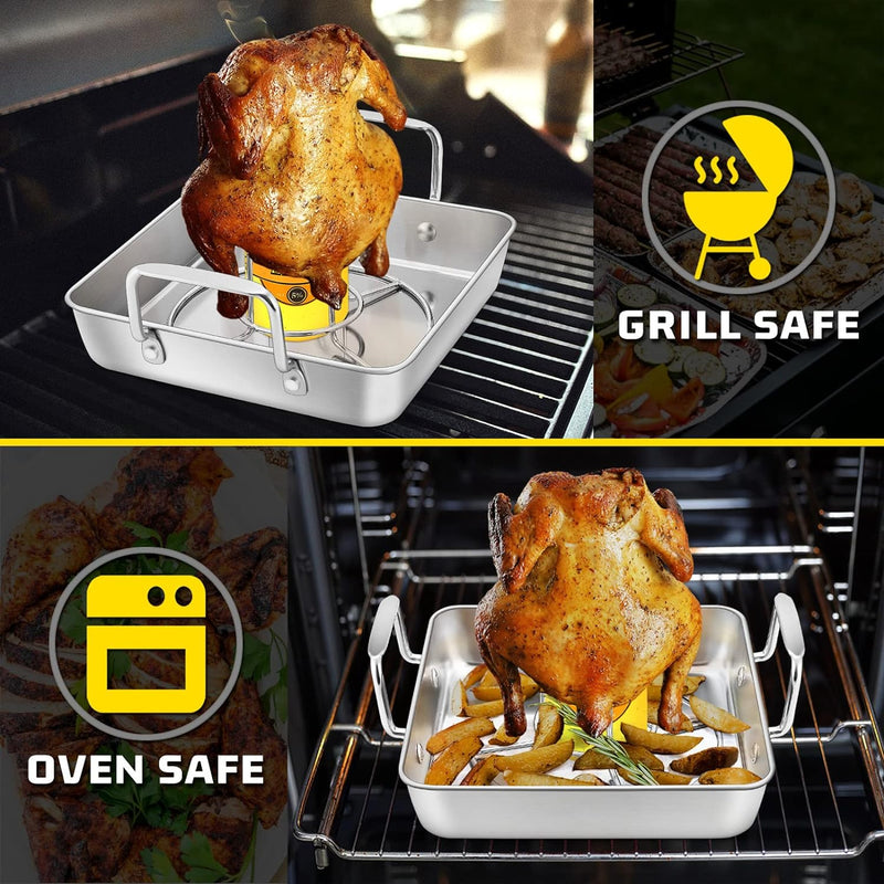 Stainless Steel Turkey Roaster Set - V-Shaped  Flat Racks - Non-Toxic  Dishwasher Safe