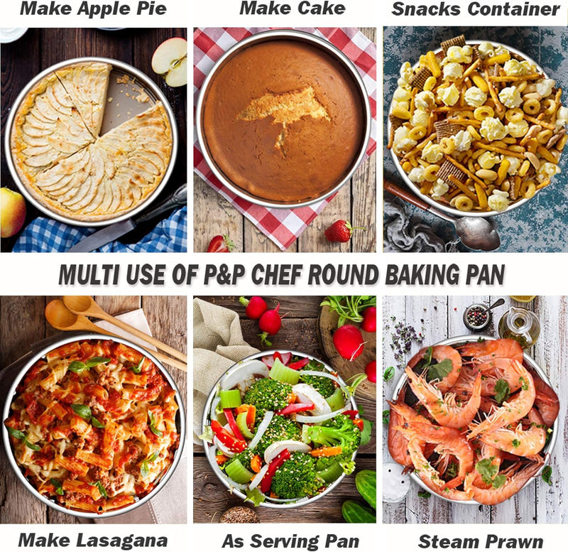 PP Chef 4 Stainless Steel Baking Pan Set for Mini Cakes Pizzas and Quiches - Non-Toxic Leakproof and Easy to Clean