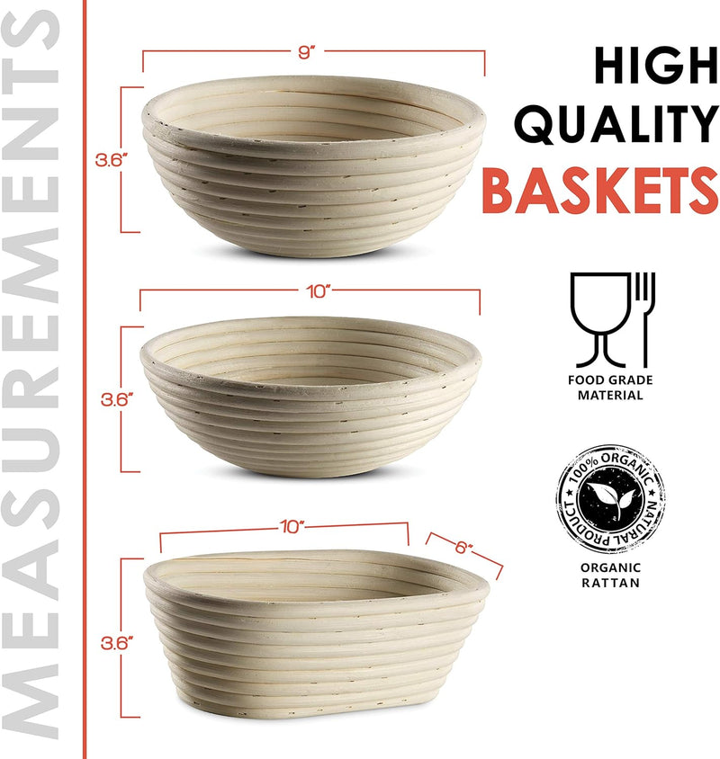 Bread Banneton Proofing Basket Set of 2 - Round Sourdough Rising Baskets with Liner