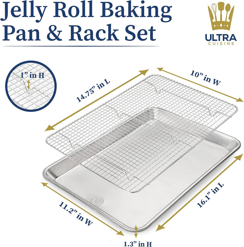 Oven-Safe Baking Rack and Pan Set - Quarter Sheet Size - Premium Aluminum and Stainless Steel - Durable and Easy to Clean