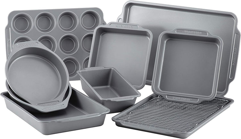 Farberware Nonstick Steel Bakeware Set - 10-Piece with Cooling Rack Gray