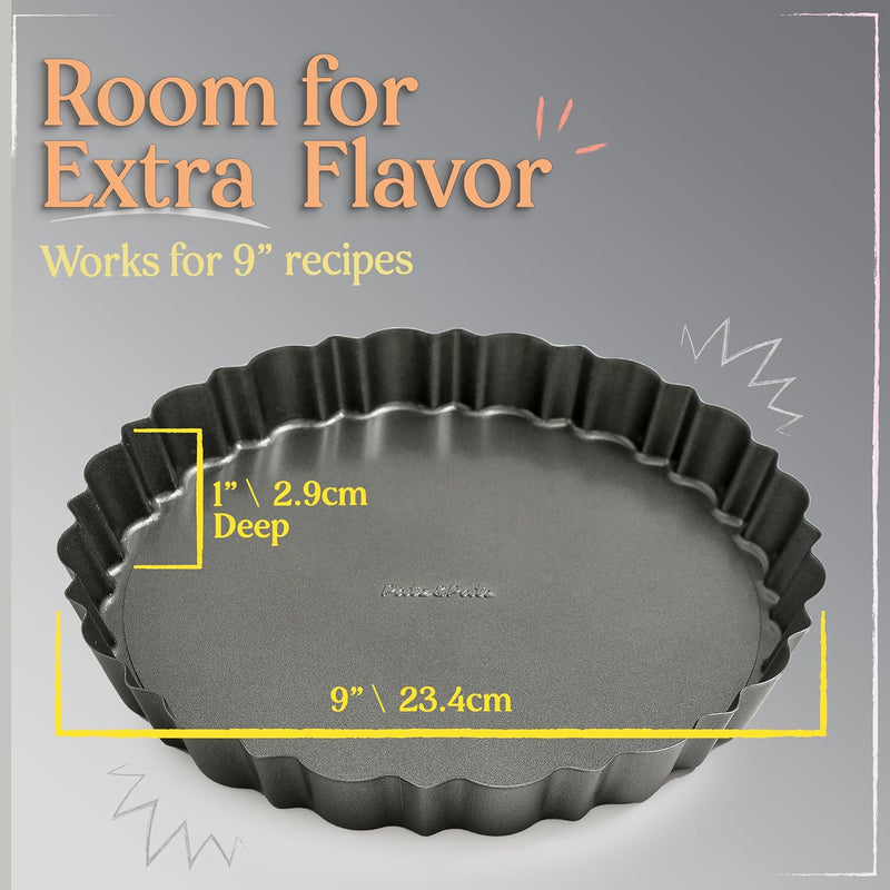 9-Inch Nonstick Fluted Tart Pan with Removable Bottom and Crust-Shaper for Pies and Quiche