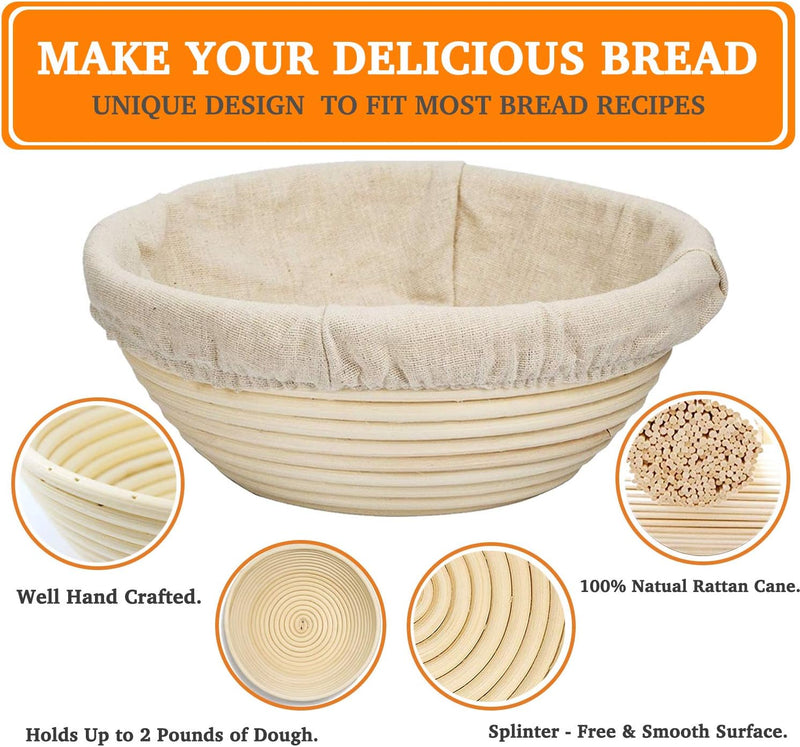 Bread Banneton Proofing Basket Set - 9 Inch with Tools for Sourdough and Artisan Breads