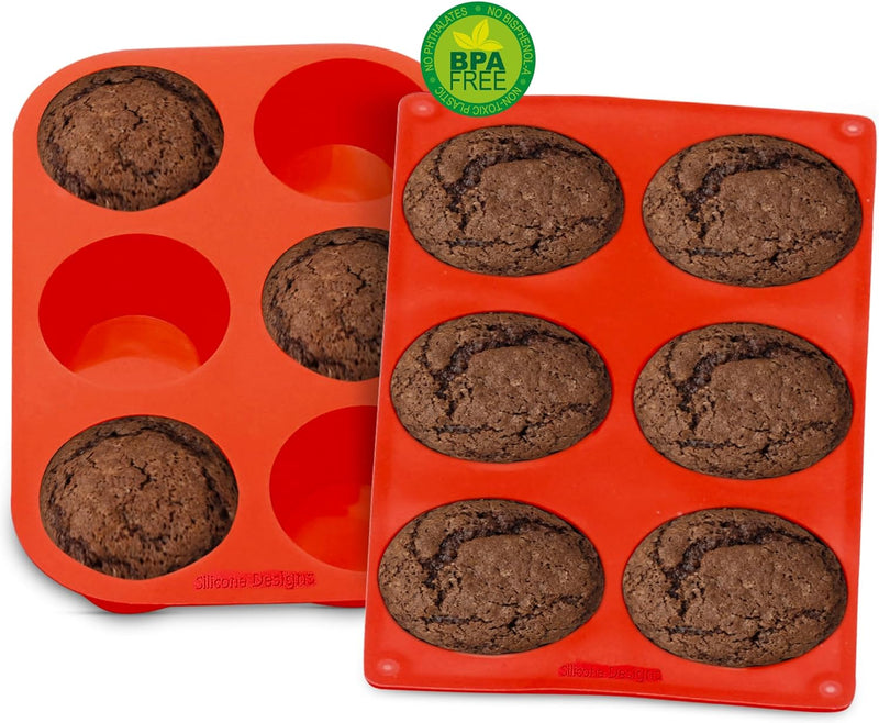 Silicone Muffin Pans - 6 Cup Jumbo Set of 2 Professional Use