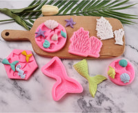 GELIFATLE Mermaid Theme Cake Mold, Mermaid, Shell, Seaweed, Coral Silicone Mold Cupcake Toppers Mold for Candy,Chocolate,Fondant,Polymer Clay,Crafting Projects & Cake Decoration