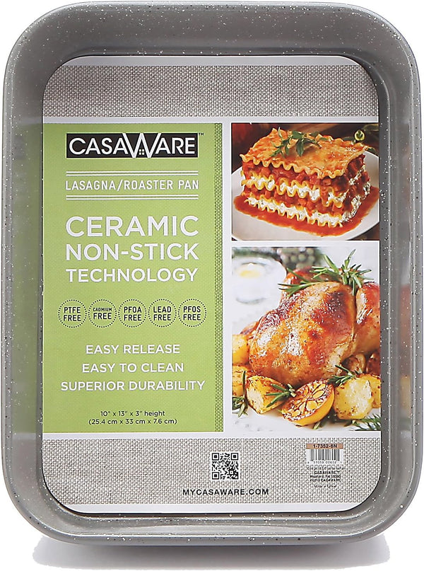 CasaWare NonStick Ceramic Lasagna and Roaster Pan 13 x 10 x 3 inches Silver Granite