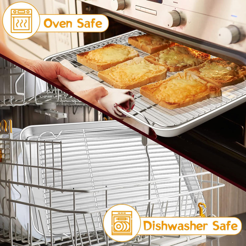 PP CHEF Baking Sheet and Rack Set - Stainless Steel 196 Cookie Sheet with Cooling Rack - Half Size - Dishwasher Safe