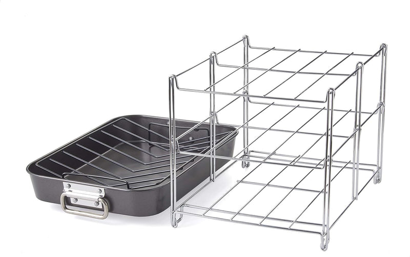 Nifty Oven Insert with Non-Stick Baking Rack and Roasting Pan Charcoal and Chrome