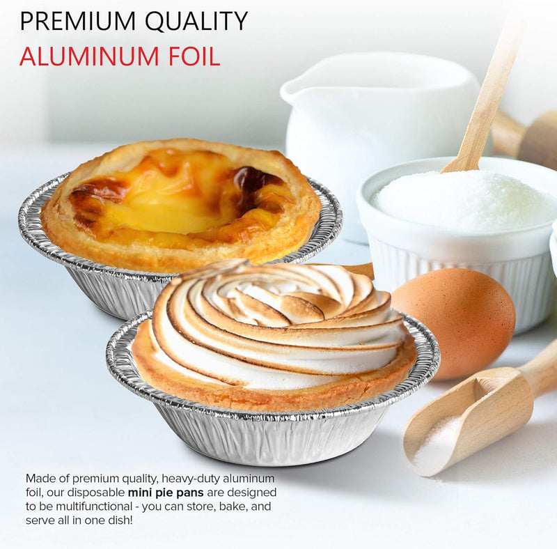 50 Count Disposable Mini Foil Pie Pans for Baking - Recyclable and Durable