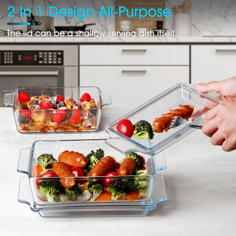 Mini Glass Casserole Dish with Lid - Single Serving Microwave Bakeware 57in x 7in