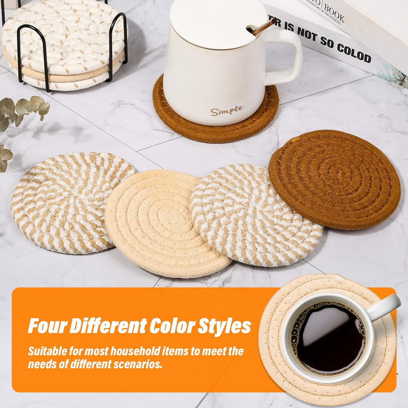 Mckanti 8-Piece Cotton Coaster Set with Holder - Absorbent Minimalist Design 4 Colors