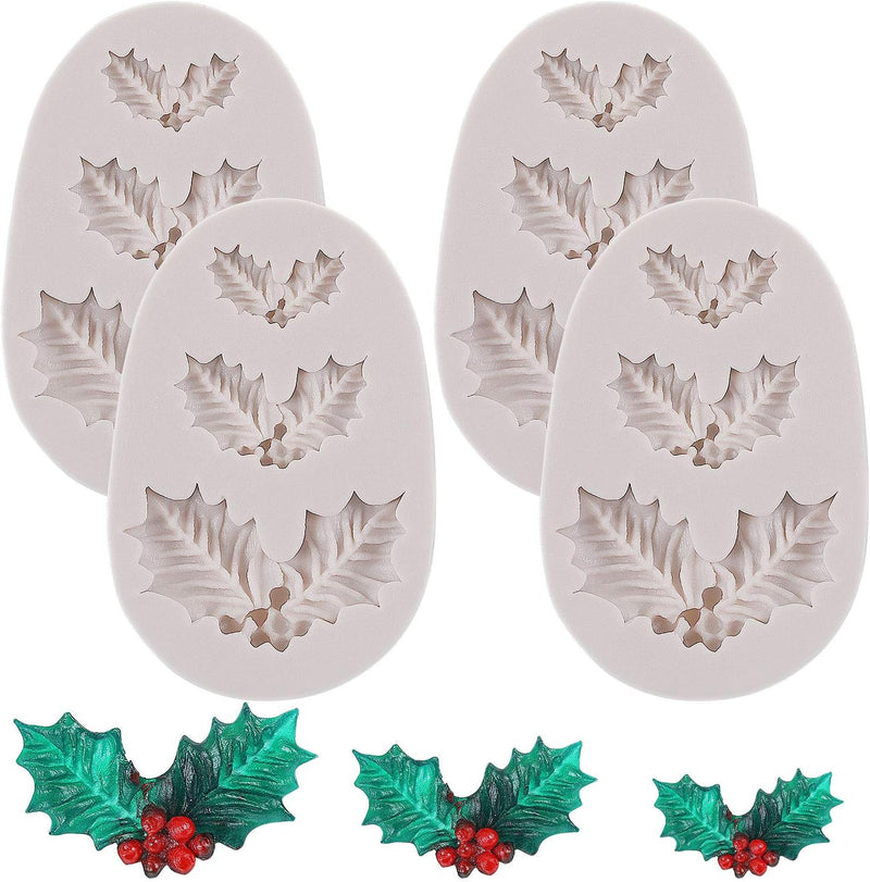 Christmas Holly Leaves Silicone Mold - 4 Piece Set for Baking and Decorating