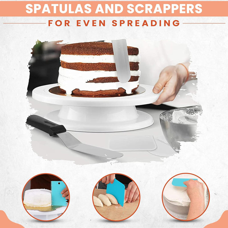 RFAQK 35PC Cake Decorating Supplies Kit with Turntable Tips Spatulas Scrapers and Ebook