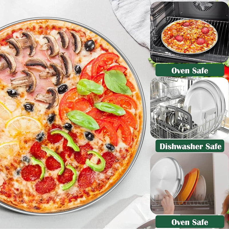 Stainless Steel Pizza Pan Set of 2 - 13 Round Tray for Pizza Pie Cookie and Cake