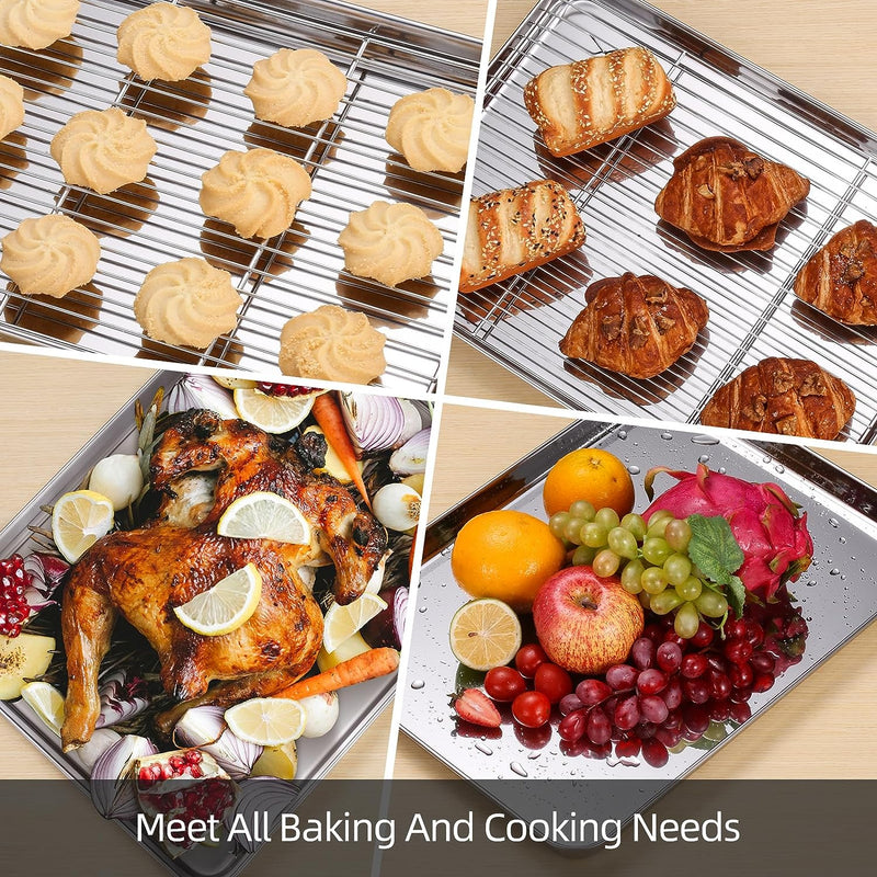 Amrules Baking Sheet and Cooling Rack Set - Premium Stainless Steel Cookie Sheets with Nonstick Coating and 3 Wire Racks